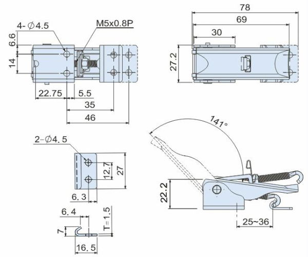 Zinc Plated Toggle Latch With Safety Latch L=78mm