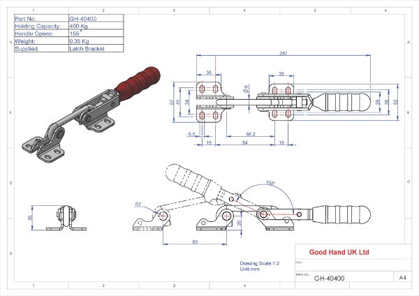 GH-40400 Hook Toggle Clamp with Latch Plate Size 400Kg