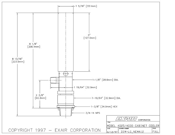 NHP Cabinet Cooler Only, 1700 Btu/hr, 1/4 NPT, 25 SCFM/708 SLPM