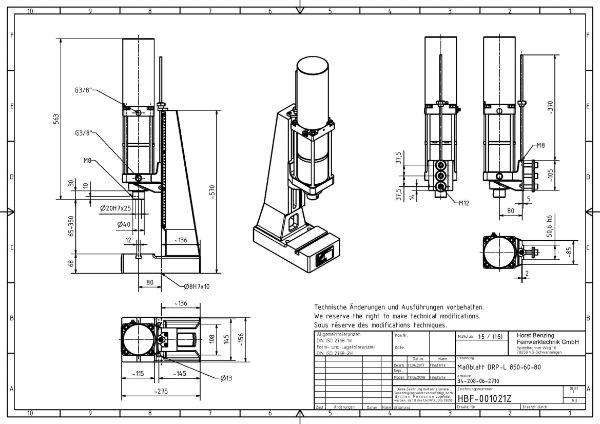 Pneumatic Press 8.5KN 60mm Stroke Dimension B 65-350mm