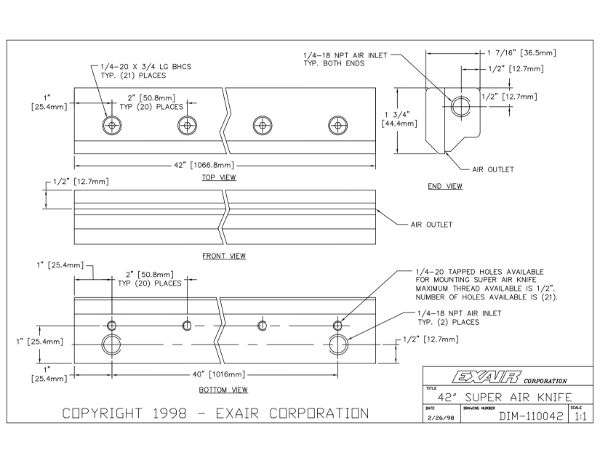 42" Super Air Knife Kit with Plumbing Kit Installed