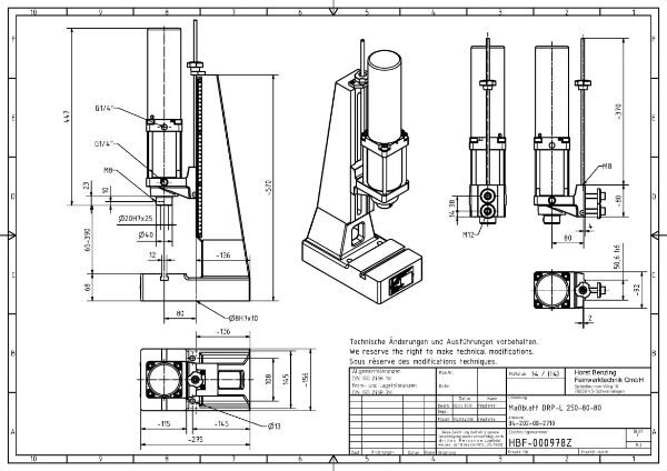 2.5kN Pneumatic Press 80mm Stroke 65mm – 390mm Dimension B