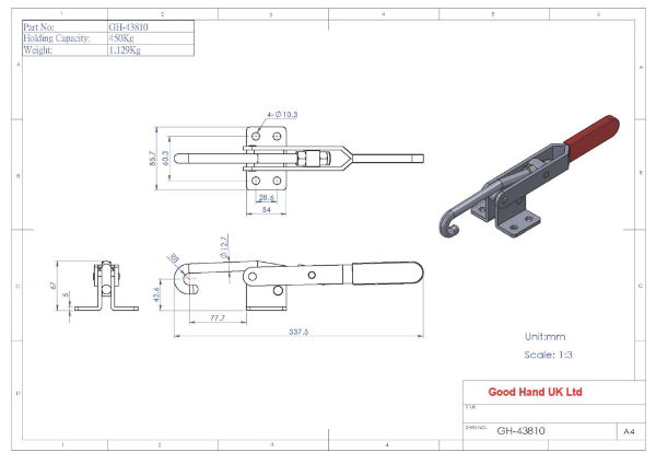 GH-43810 Hook Toggle Clamp Optional Latch Plate Size 450Kg