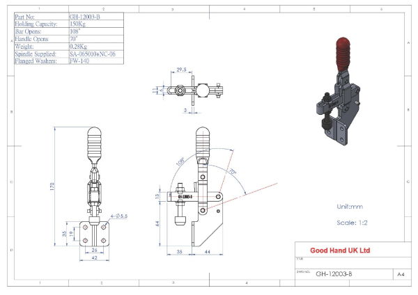 GH-12003-B 150Kg side mounting vertical toggle clamp