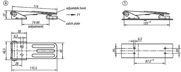 115mm Steel Adjustable Screw Latch with No Lock Dimensions