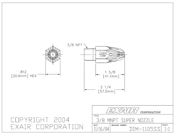 3/8 NPT SUPER AIR NOZZLE, 3/8 BSP, 316 SS