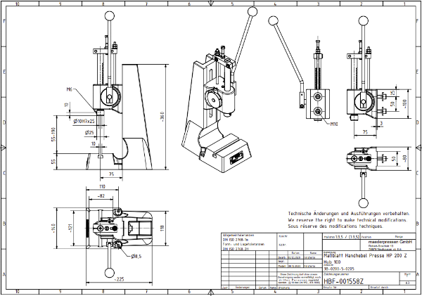 Rack & Pinion Press 2.0KN 100mm Stroke Dimensio B 55-190mm