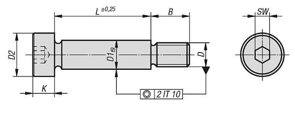 K0705 Hexagon Shoulder Screws In Steel & Stainless Steel Drawing