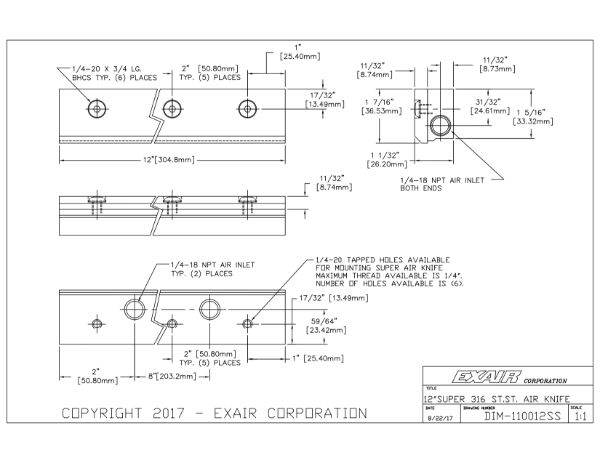 12" 316 Stainless Steel Super Air Knife Kit