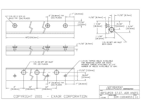 48" Super Air Knife Kit with Plumbing Kit Installed