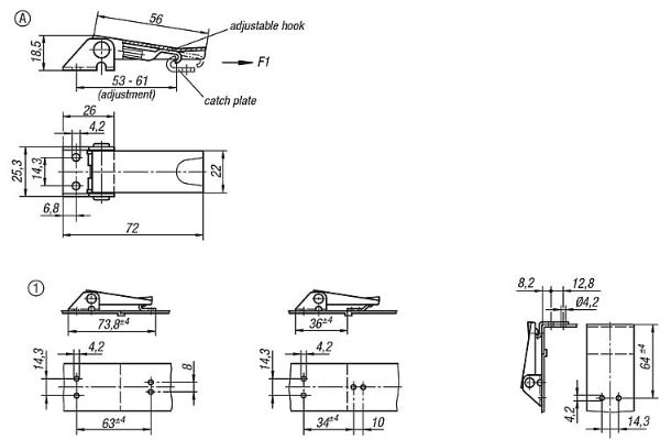 Stainless Steel Adjustable Screw Latch No Lock Length 72mm Dimensions