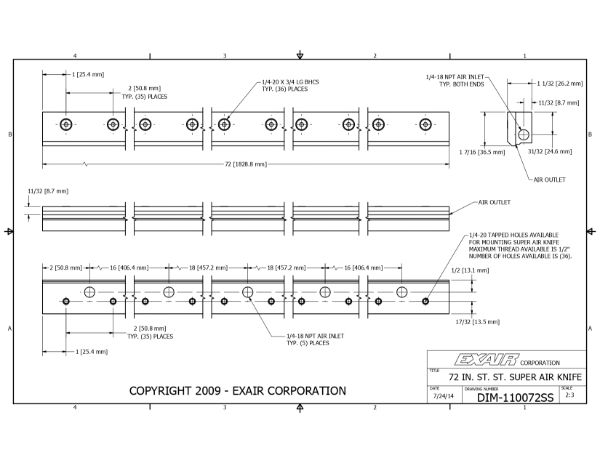 72" Stainless Steel Super Air Knife Kit With Plumbing Kit Installed