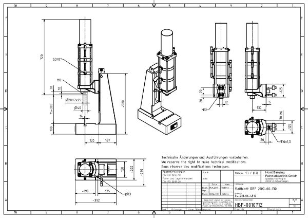 21kN Pneumatic Press 60mm Stroke Dimension B 75mm – 330mm