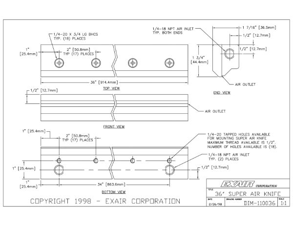 36" Super Air Knife Kit with Plumbing Kit Installed