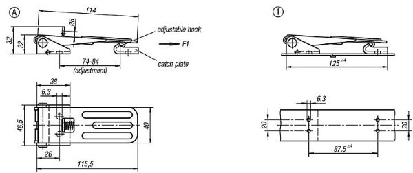 115mm Stainless Steel Adjustable Screw Latch with Padlock Ring Dimensions