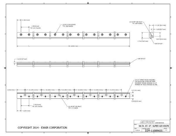 96" Stainless Steel Super Air Knife Kit With Plumbing Kit Installed