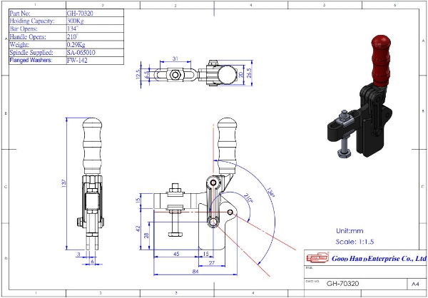 Heavy Duty Toggle Clamp Straight Base Slotted Arm Size 300daN