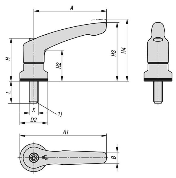 CLAMPING LEVER WITH CLAMP FORCE INTENSIF SIZE:4 M10X40, ZINC ORANGE RAL2004 PLASTIC-COATED, COMP:STAINLESS