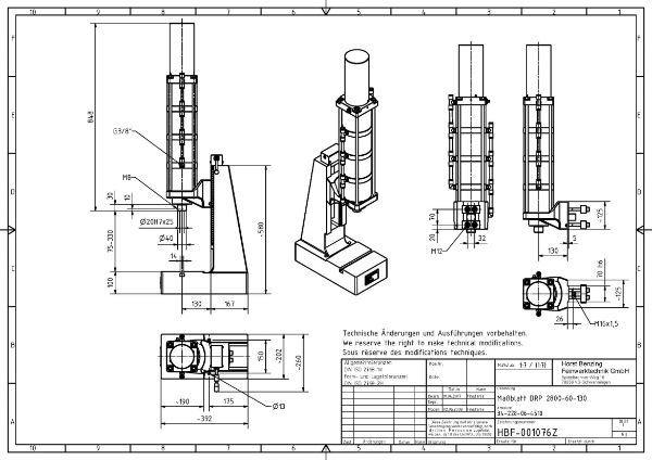 28kN Pneumatic Press 60mm Stroke Dimension B 75mm – 330mm