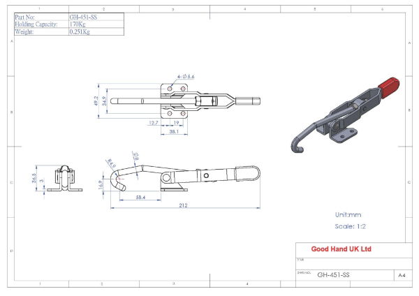 GH-451-SS Stainless Steel Hook Clamp Size 170Kg