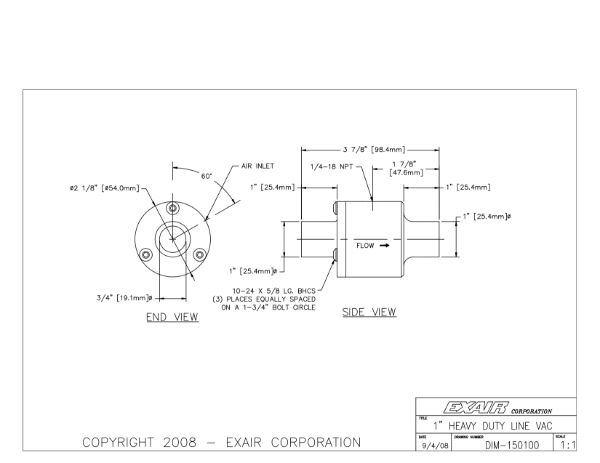 Heavy Duty Line Vac In Hardened Alloy For 1" Pipe