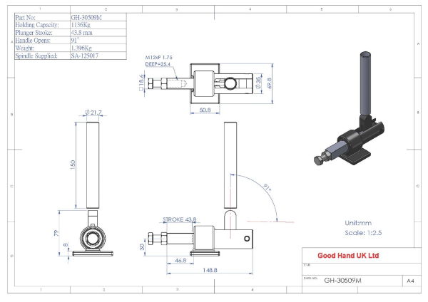 GH-30509M Push Pull Toggle Clamp Plunger Stroke 43.8mm Size 1136Kg