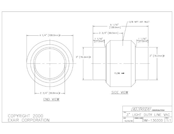 Light Duty Aluminium Line Vac For 3" Pipe 70mm Bore