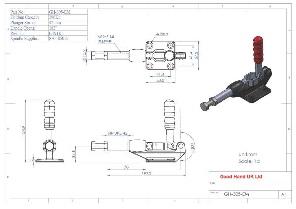 GH-305-EM Push Pull Toggle Clamp 42mm Size 386Kg