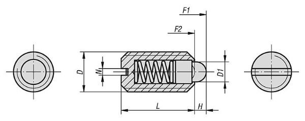 Stainless Steel Spring Plunger with Standard Spring Force D=M08 L=16, Good Hand UK, Technical Drawing