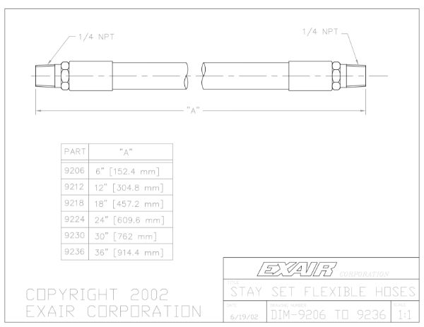 152mm Stay Set Hose 1/4 Male Both Ends