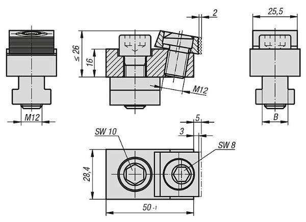 Toe clamps for T-slots Drawing