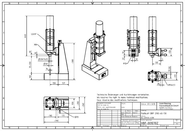 21kN Pneumatic Press 40mm Stroke Dimension B 75mm – 330mm