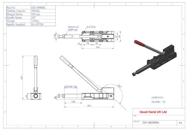 GH-35000HL Long Handled Clamp Plunger Stroke 100mm Size 5000Kg