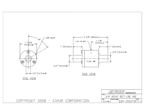 Heavy Duty Line Vac In Hardened Alloy For 3/4" Pipe