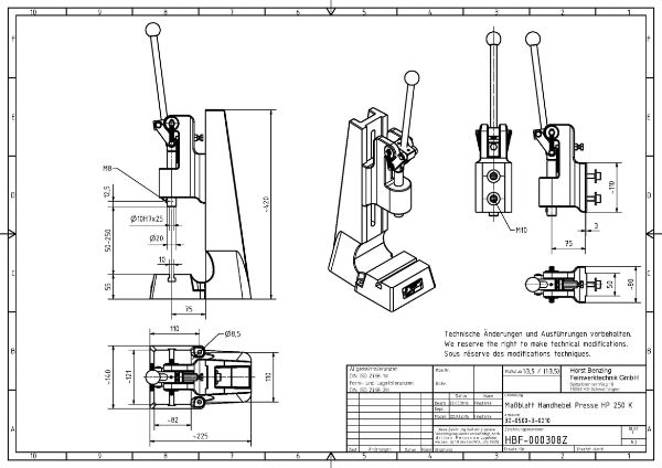 Toggle Press 5.0kN 35mm Stroke Dimension B 50-250mm