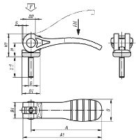 CAM LEVER SIZE:1 M05X20, A=71,5, B=22, POLYAMIDE RED RAL3020, COMP:STAINLESS STEEL