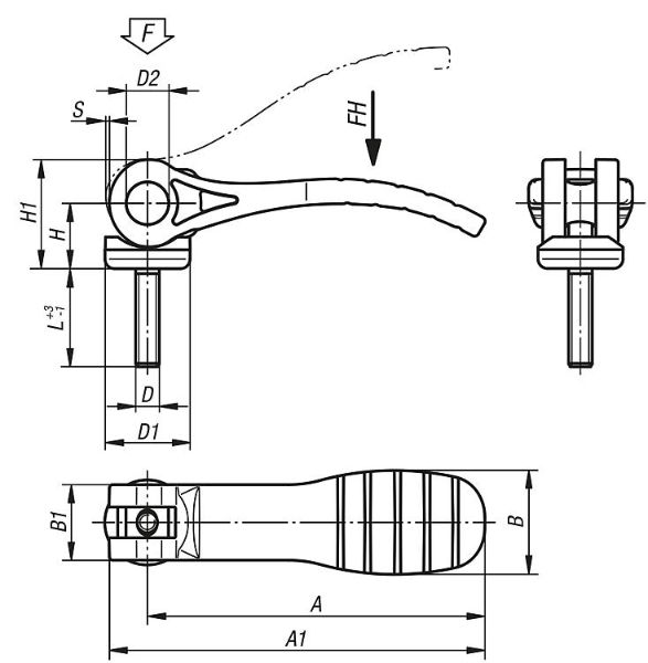 CAM LEVER SIZE:1 M05X20, A=71,5, B=22, POLYAMIDE RED RAL3020, COMP:STAINLESS STEEL