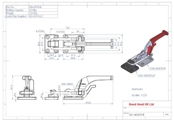 GH-40370-R 1818Kg Latch Toggle Clamp with Safety Lock