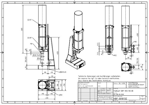 Pneumatic Press 8.5KN 100mm Stroke Dimension B 58-243mm