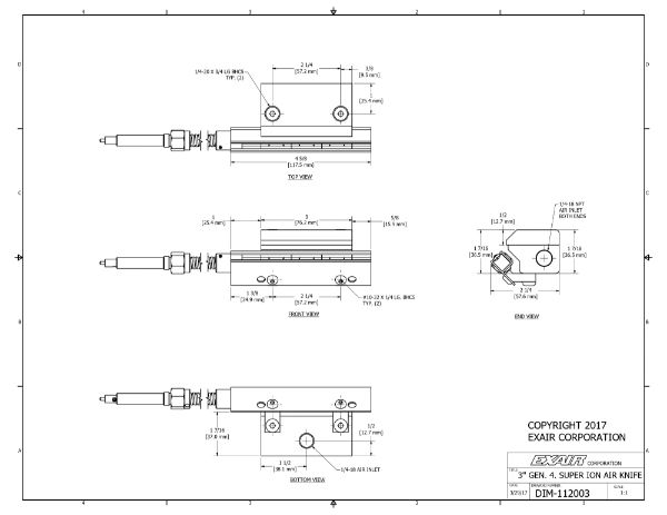 3" (76mm) Gen 4 Super Ionizing Air Knife With Power Supply