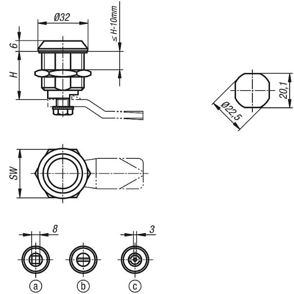 Quarter-turn locks long version Drawing