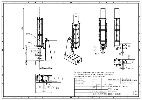 34kN Pneumatic Press 60mm Stroke Dimension B 75mm – 330mm