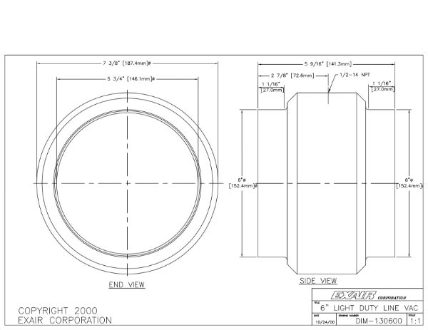 Light Duty Aluminium Line Vac For 6" Pipe 146mm Bore