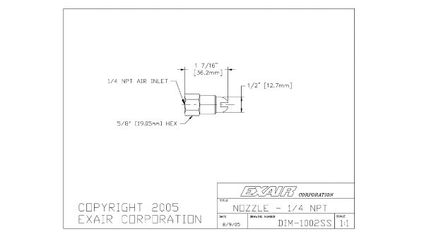 Stainless Steel Safety Air  Nozzle, 1/4 BSP