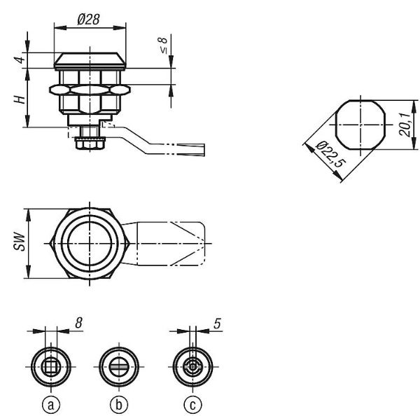 Quarter-turn locks stainless steel Drawing