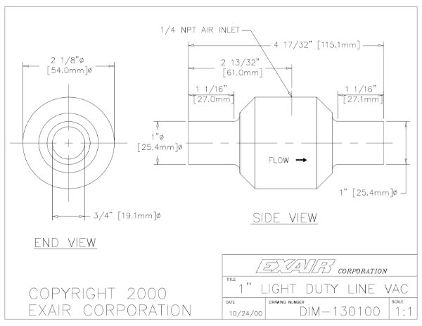 Light Duty Aluminium Line Vac For 1" Pipe 19mm Bore