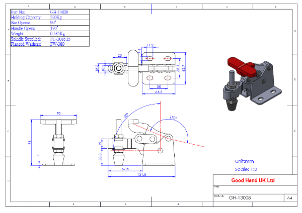 GH-13008 Low Profile Vertical Clamp with Flat Base