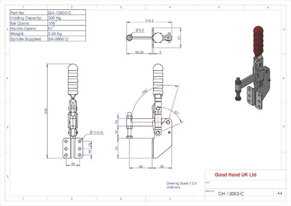 GH-13003-C 300Kg side mounting vertical toggle clamp