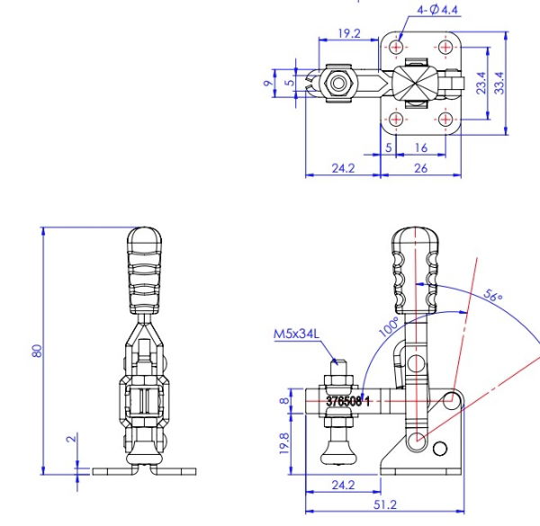 Overall Height 75mm. Overall Length 51mm. Holding Force 50daN.