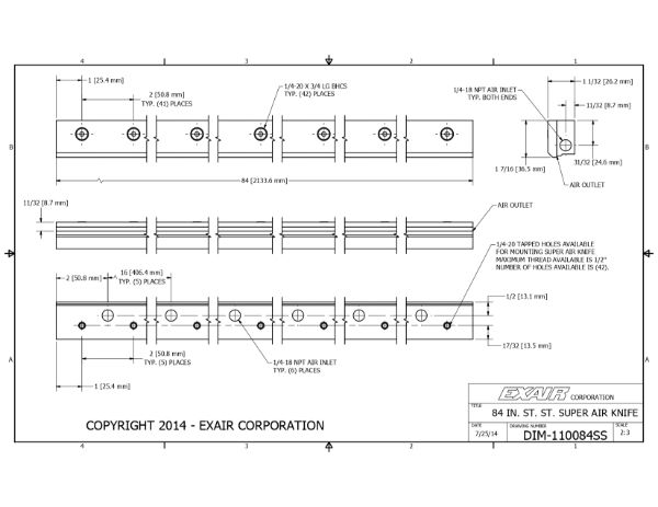 84" Stainless Steel Super Air Knife Kit With Plumbing Kit Installed